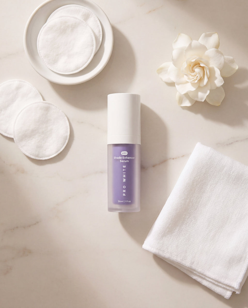 Pro White p80 Shade Enhancer Serum — lifestyle flat lay