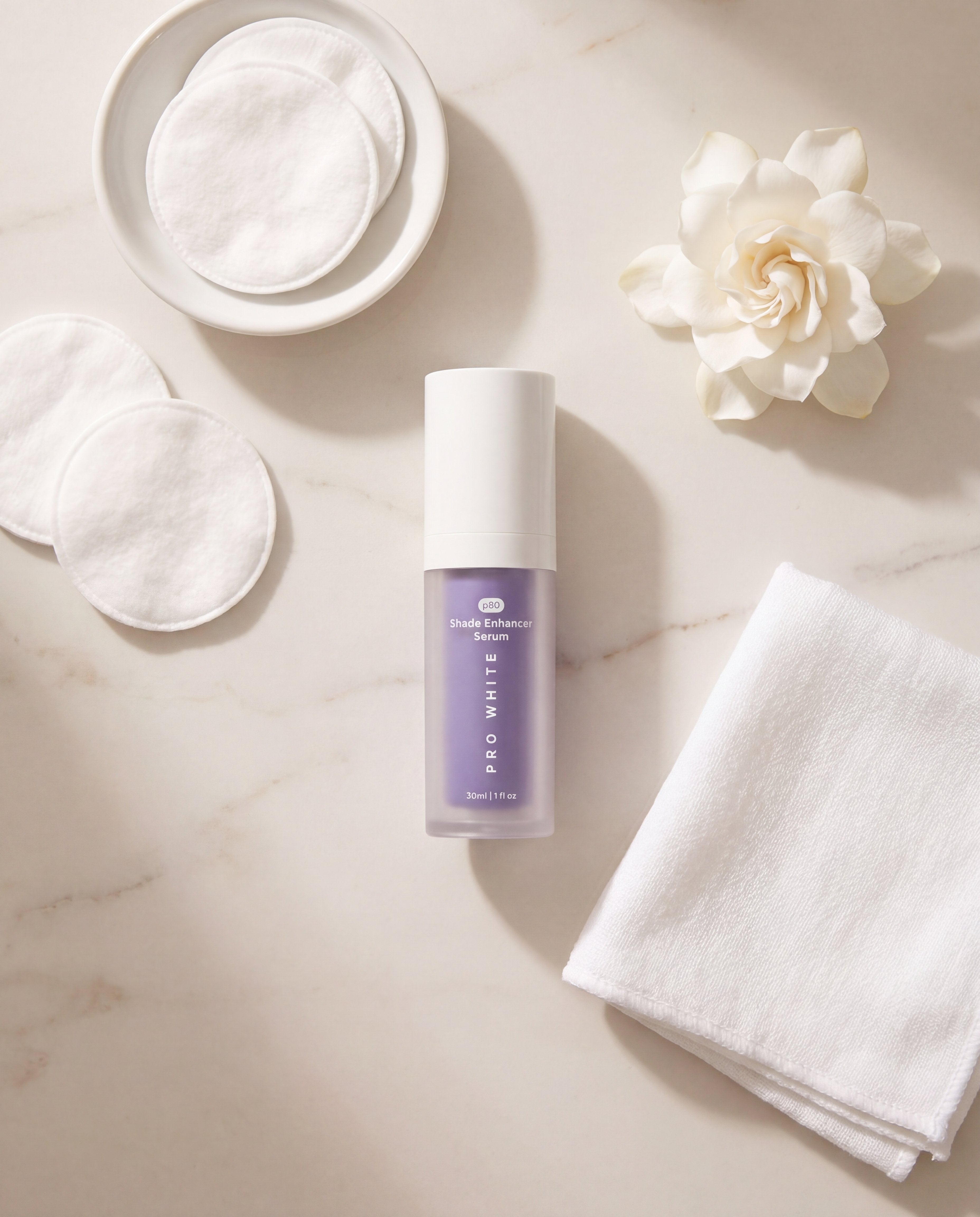 Pro White p80 Shade Enhancer Serum — lifestyle flat lay