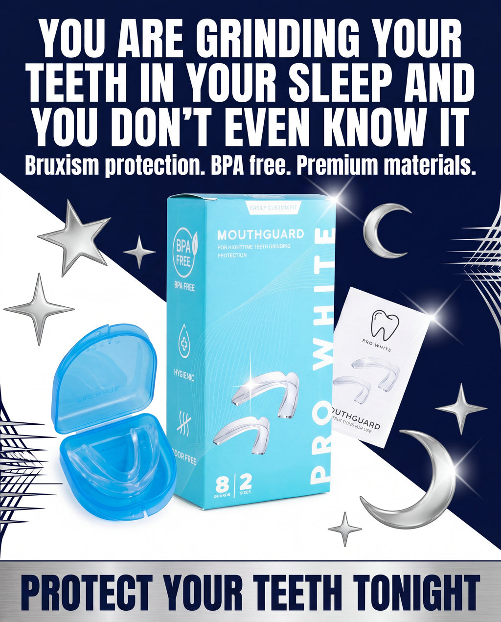 Pro White Grind Defense Night Guard — Gen Z bold creative
