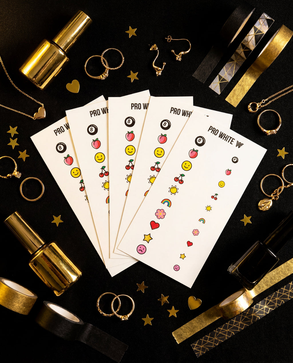 Pro White Tooth Tattoo Stickers — lifestyle flat lay