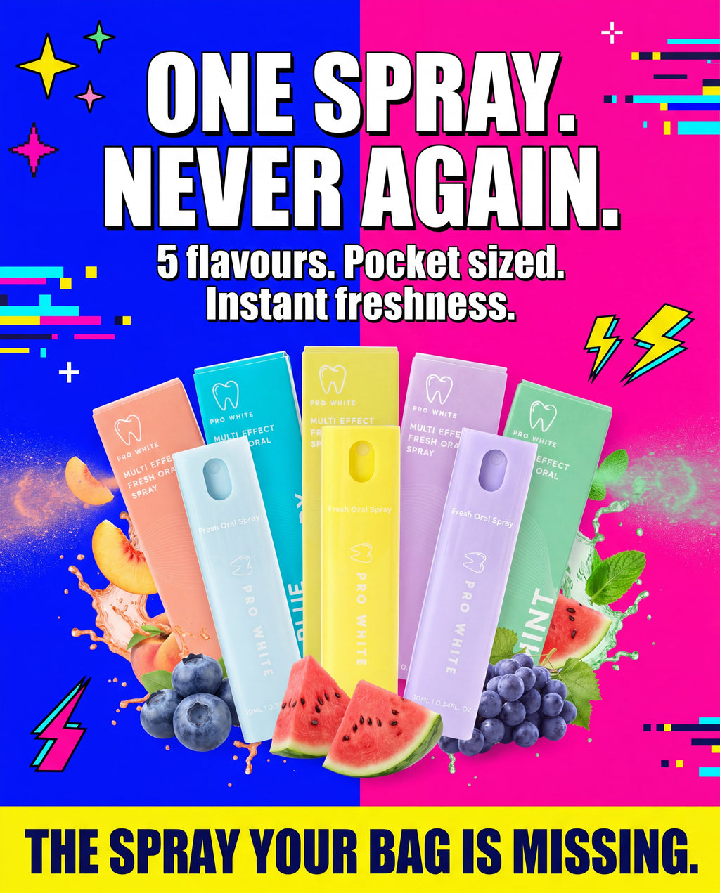 Pro White Flavoured Mouth Spray — lifestyle flat lay
