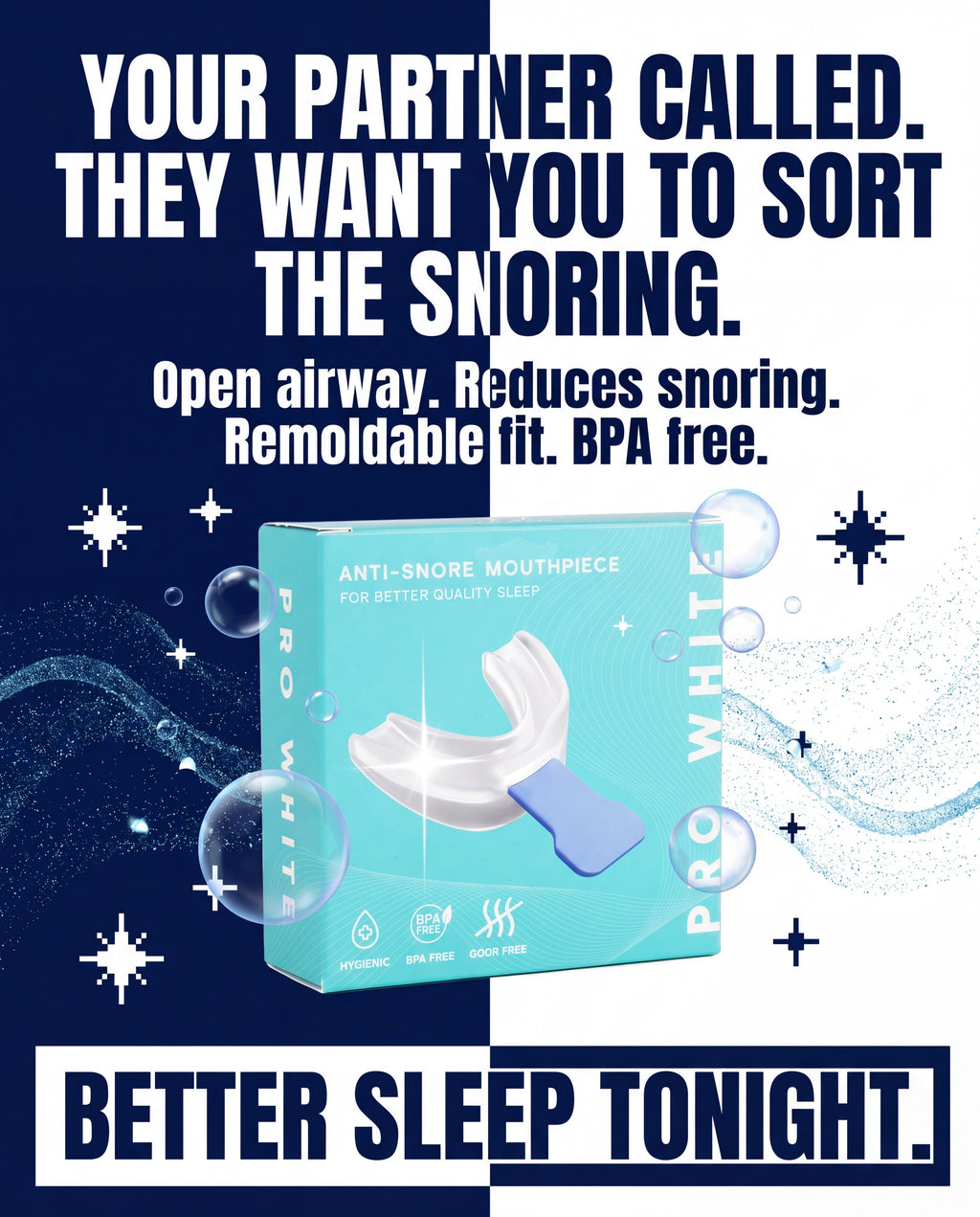 Pro White Anti Snoring Mouthpiece — advertorial infographic