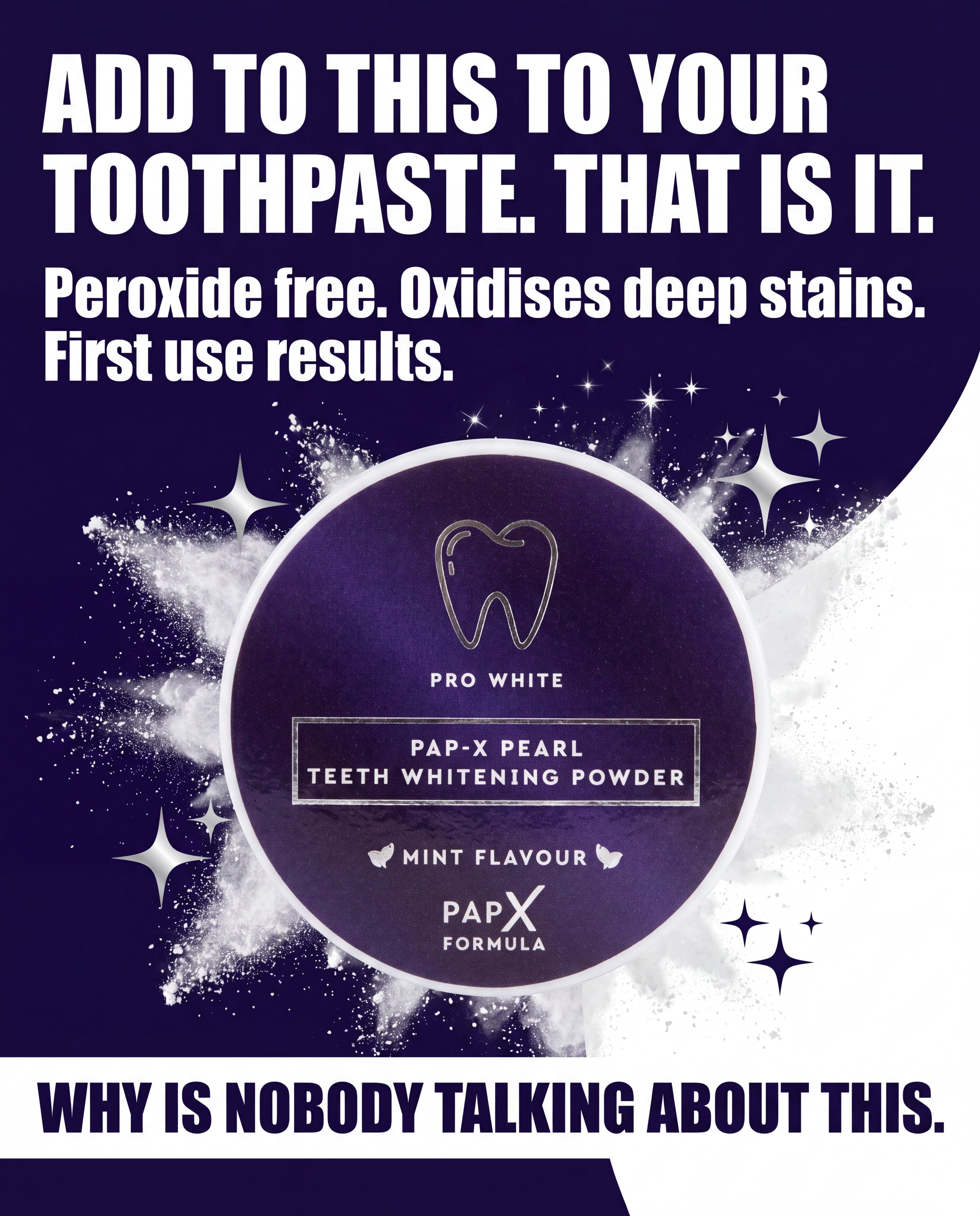 Pro White PAP-X Teeth Whitening Powder — advertorial infographic