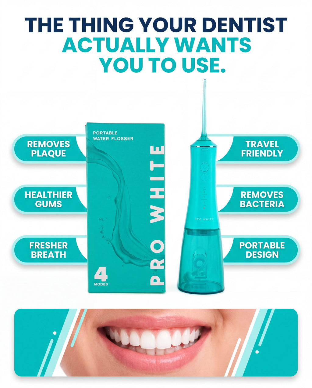 Pro White Portable Water Flosser — advertorial infographic