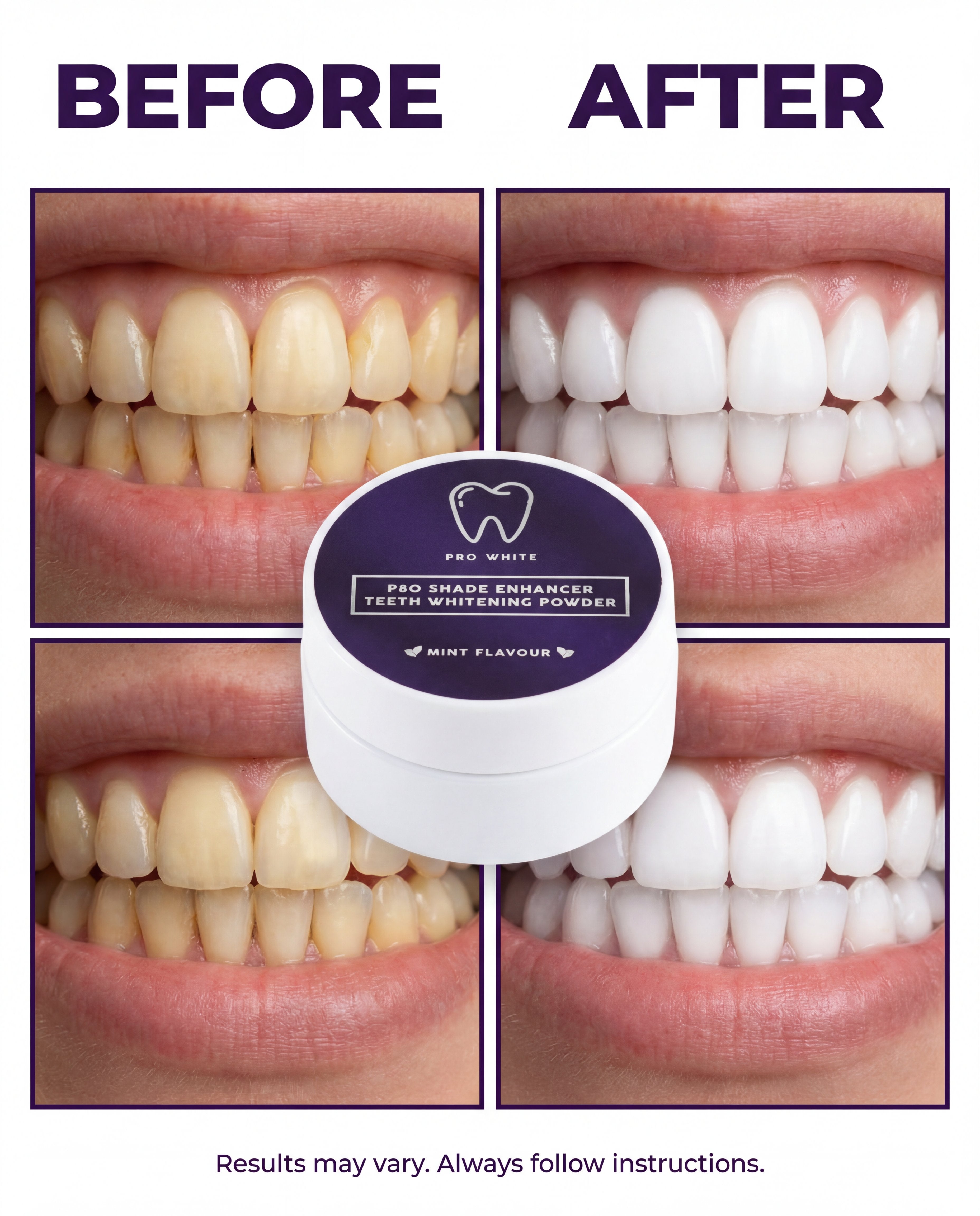 Pro White p80 Shade Enhancer Powder — before and after results