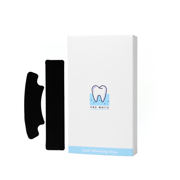 Pro White Teeth Whitening Strips box and a strip.